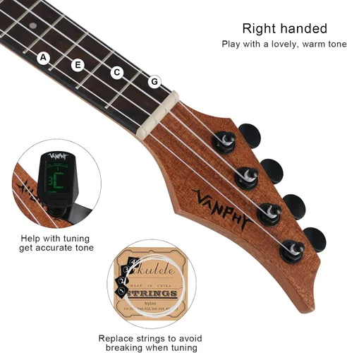Miniatura 4 de Ukelele de concierto profesional de 23 pulgadas Uku Sapele Ukelele para adultos principiantes hawaianos Uke viene con kit de ukelele de iniciación