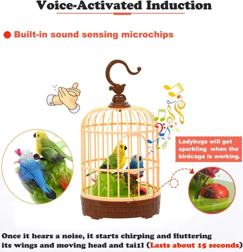 Miniatura 3 de HWD Juguete de Jaula de Pájaros de Inducción Activado por Voz, Juguetes de Pájaros Loros que Hablan Pían y Aletean, Regalos para Bebés Niños