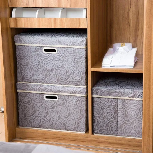 Miniatura 3 de PRANDOM Caja de almacenamiento plegable más grande con tapa [1 unidad] Contenedor Cesta Organizadora Cubo de Almacenamiento Decorativo de Tela