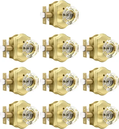 Miniatura 13 de Gobrico Paquete de 3 pomos de puerta de cristal transparente, manijas de puerta de cama/baño, función de privacidad, perilla interior de vidrio