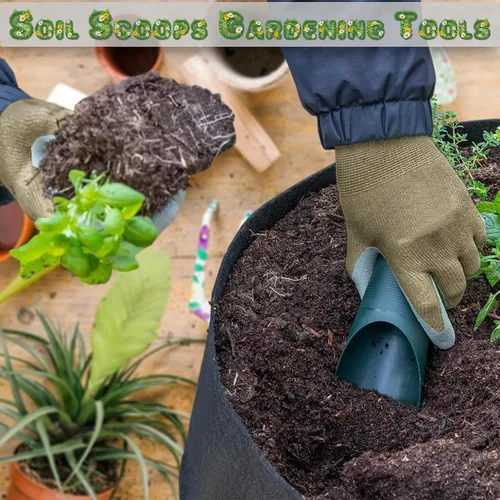 Miniatura 4 de Home-X Juego de 2 cucharas de tierra – Mini cucharas de mano para trasplante, deshierbe y macetas – Pequeña pala de jardín, palas para macetas