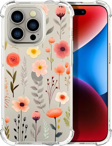 Miniatura 40 de Compatible con iPhone 14, funda transparente y bonita para mujeres y niñas, diseño floral, diseño floral femenino, funda para teléfono 14