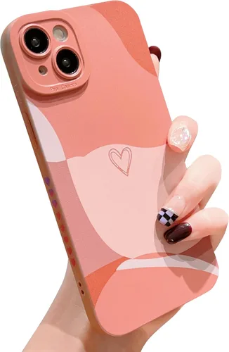 Funda para teléfono compatible con iPhone 15 Plus de 6.7 pulgadas, bonito patrón de corazón pintado con diseño de corazón, protector completo para