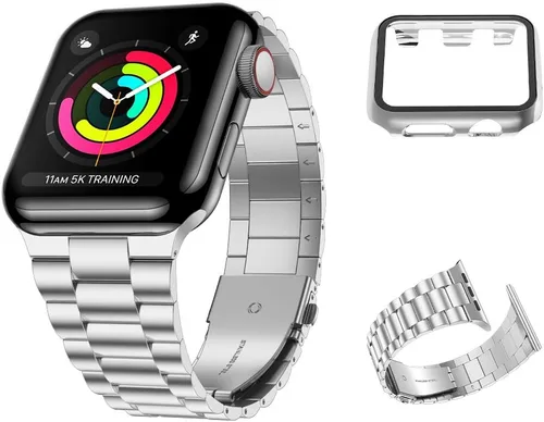 Miniatura 3 de baozai Compatible con Apple Watch Band de 1.496 pulgadas con funda, correa para iWatch de acero inoxidable con funda protectora de pantalla