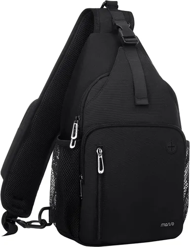MOSISO Mochila tipo bandolera, bolsa de hombro cruzada, bolsa de viaje para senderismo, bolsa de pecho con bolsillo frontal cuadrado y puerto de
