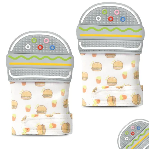 Miniatura 9 de Paquete de 2 guantes de dentición de silicona, juguete de dentición de vaca para bebés de 0 a 6 a 12 meses, guantes de dentición de silicona