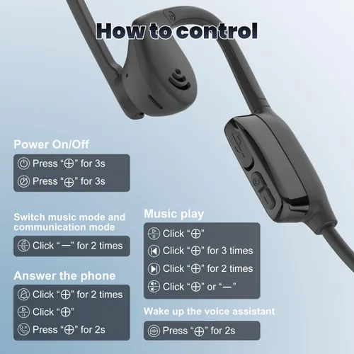 Miniatura 8 de SANOTO Auriculares de oreja abierta con micrófono, auriculares inalámbricos de oreja abierta Bluetooth 5.3/emparejamiento multipunto/micrófono