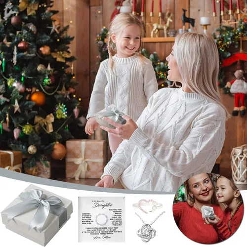 Miniatura 2 de To My Beautiful Daughter - Anillo personalizado de aleación, juego de collar de diamantes para uso diario, con tarjeta de mensaje y caja de regalo
