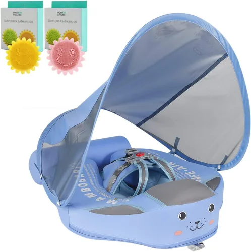 Miniatura 6 de Mambobaby Flotador de piscina para bebé con toldo y cola, flotador de natación para bebé, no inflable, flotador sólido para bebé, mejorado, suave