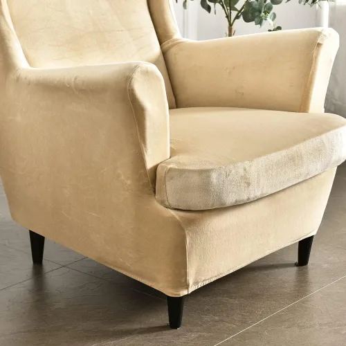 Miniatura 4 de OBCREAT Fundas para silla Wingback, 2 piezas de terciopelo elástico con respaldo de ala, fundas de sofá para silla de ala suave con parte inferior