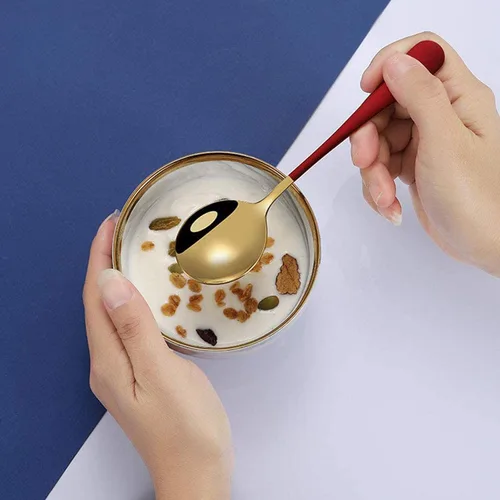 Miniatura 4 de Cucharas de sopa de acero inoxidable, cucharas de sopa de cabeza redonda 18/10, cuchara coreana moderna de acero inoxidable 304 de mango corto