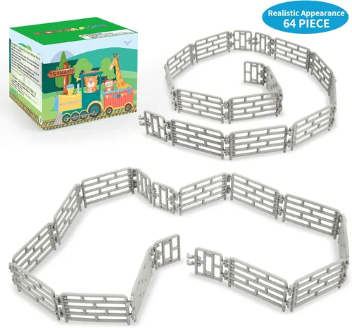 Miniatura 2 de Toymany 64 piezas de mini vallas de juguete para animales de granja, pequeños caballos de corral, cercado de plástico para granja, granero, paddock