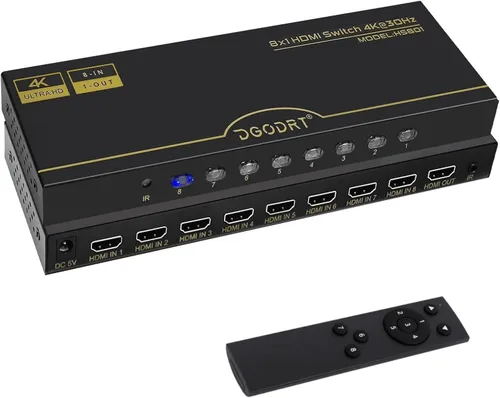 Miniatura 7 de Conmutador HDMI 4K 5 en 1 salida, caja selectora de conmutadores HDMI de 5 puertos con control remoto IR e interruptor automático, compatible