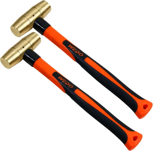 Miniatura 18 de WEDO Martillo de latón de 16 onzas, martillo de mazo de latón macizo con mango de fibra de vidrio, cabeza de doble cara, longitud de 12 pulgadas