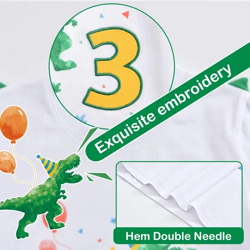 Miniatura 3 de WAWSAM Camiseta de cumpleaños para niño de 3 años, diseño de dinosaurio, de algodón, color blanco