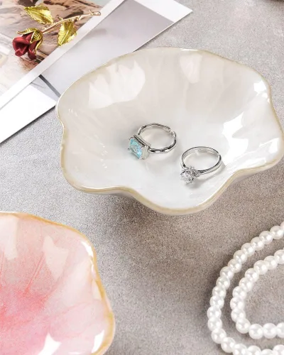 Miniatura 3 de 2 piezas de plato con forma de hoja de loto, cuenco pequeño para llaves, bandeja de cerámica para joyas, organizador de collares, aretes para mamá