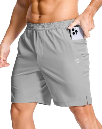 Miniatura 83 de GGJ Pantalones cortos deportivos ligeros para hombre con 2 bolsillos con cremallera de 7/5/9 pulgadas, pantalones cortos de tenis de secado rápido