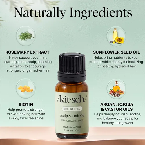 Miniatura 6 de Kitsch Aceite de romero para el crecimiento del cabello – Aceite para el cabello con biotina, ricino y jojoba – Aceite de cuero cabelludo prelavado