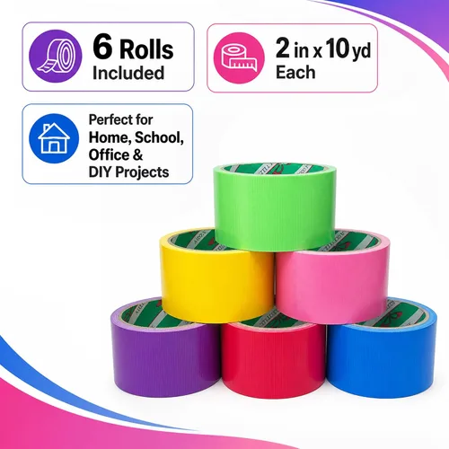 Miniatura 3 de Giftexpress 6 cintas adhesivas de colores surtidos – Cintas multiusos, colores brillantes, ideales para hacerlo tú mismo, arte, hogar, escuela