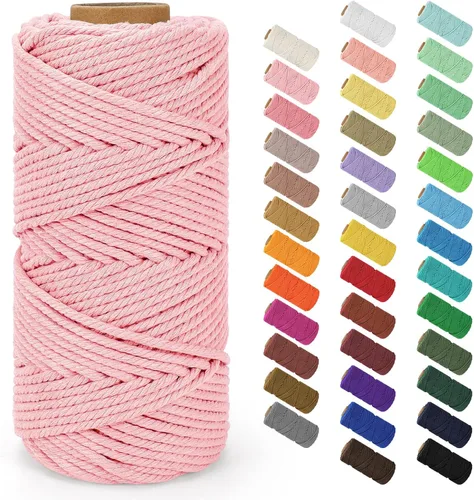 Miniatura 126 de Cordón de macramé de 0.079 in x 380 yardas (1140 pies), cuerda de algodón natural para colgar en la pared, ganchos de plantas, manualidades, Beige