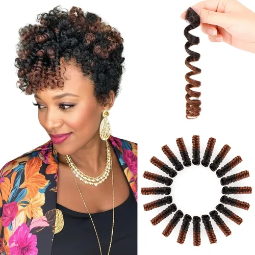 Miniatura 11 de BECUS Extensiones de cabello corto y rizado con trenzas de ganchillo para mujeres negras, paquete de 3 extensiones de cabello rizado de 10 pulgadas