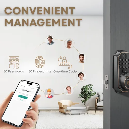 Miniatura 5 de Cerradura de puerta de huella dactilar Cerradura de puerta de entrada sin llave Cerradura de cerrojo para puerta delantera Cerradura inteligente