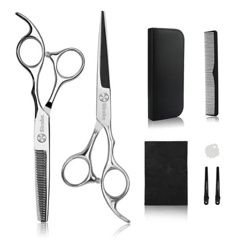 Juego de tijeras de corte de cabello y adelgazamiento, tijeras profesionales de 16.5 cm para corte de barba y peinado con estuche, juego de tijeras