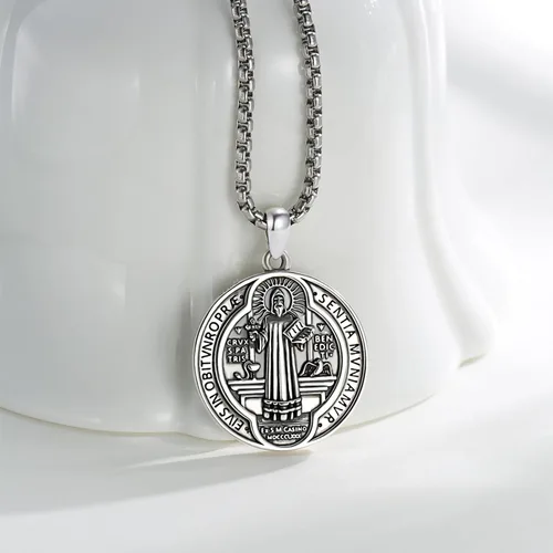 Miniatura 470 de Collar de plata de ley 925 con medalla de San Patrón, colgante de protección católica, amuleto, joyería religiosa para hombres y mujeres