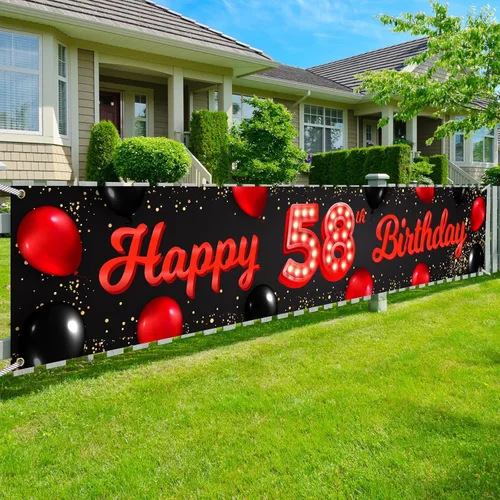 Miniatura 38 de Cartel de feliz cumpleaños número 10 color rojo y negro, globos para decoración temática para patio, jardín, niñas, mujeres, princesas, decoraciones