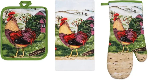 Miniatura 11 de Juego de ropa de cocina estampada Coffee Time de 3 piezas, 1 toalla de algodón, 1 agarradera, 1 guante de horno con lazo para colgar, material 100%