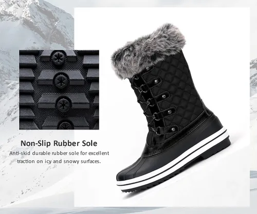 Miniatura 4 de VEPOSE Botas de nieve impermeables para mujer Calzado a media pantorrilla de agujetas con pieles