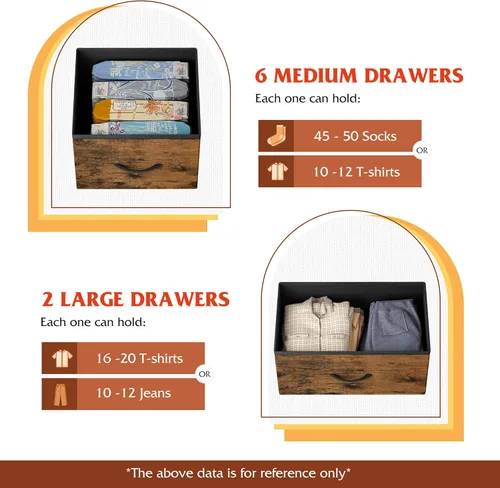 Miniatura 4 de WLIVE Cómoda de 8 cajones para dormitorio, cómoda de tela con gran unidad de cajones de almacenamiento para entrada, cómoda de cajones para sala