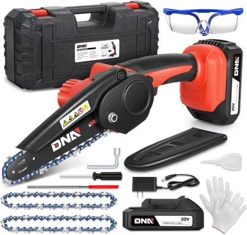 Miniatura 8 de DNA MOTORING Mini motosierra, motosierra eléctrica de 6 pulgadas, motosierra de mano inalámbrica con 2 baterías de 20 V y 2000 mAh, motosierra