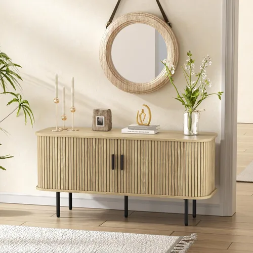Miniatura 17 de FiveWillowise Gabinete de Bar de Café Negro con Almacenamiento, Gabinete de Licores y Vinos Acanalado con Puertas Corredizas, Portavasos