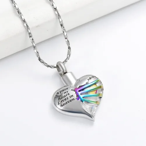 Miniatura 41 de Imrsanl Collar con dije de urna de cremación en forma de corazón para cenizas humanas – Un pedazo de mi corazón vive en el cielo