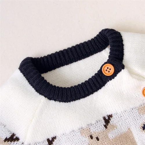 Miniatura 5 de Gueuusu Conjunto unisex de Navidad con estampado de dibujos animados, manga larga, suéter de punto, overol cálido para invierno
