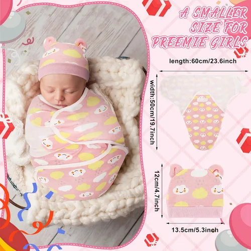 Miniatura 3 de VitalCozy - Paquete de 6 mantas para bebés y niñas prematuros a juego con sombrero, para bebés niños o niñas, de 3 a 7 libras, ropa para recién
