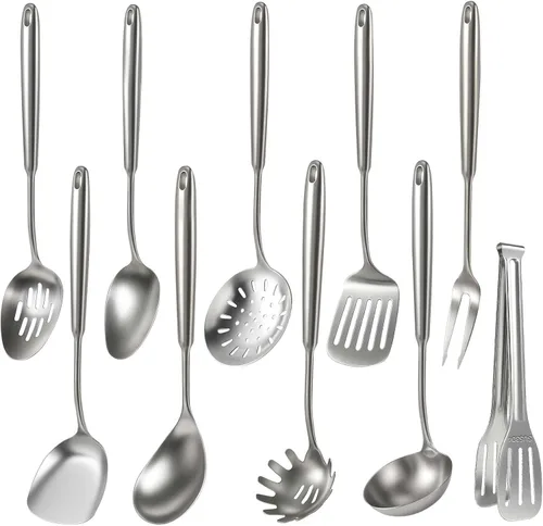 Miniatura 20 de Newness - Juego de utensilios de cocina de acero inoxidable 304, accesorios de cocina de metal, incluye cucharón de sopa, cuchara ranurada, cuchara