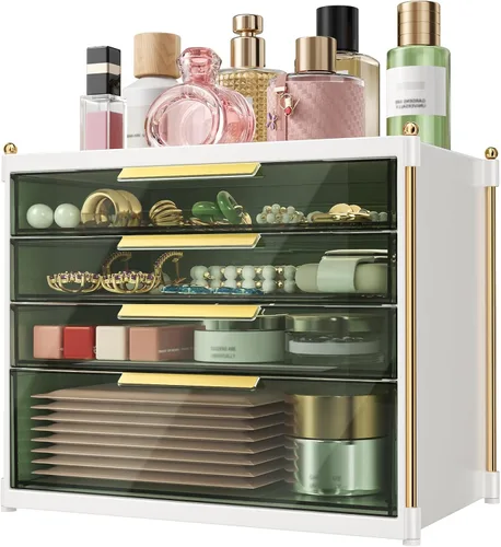 Miniatura 9 de Aveniee Organizador de maquillaje con 4 cajones, organizadores y almacenamiento de baño, contenedores de plástico para encimera, perfumes, tocador