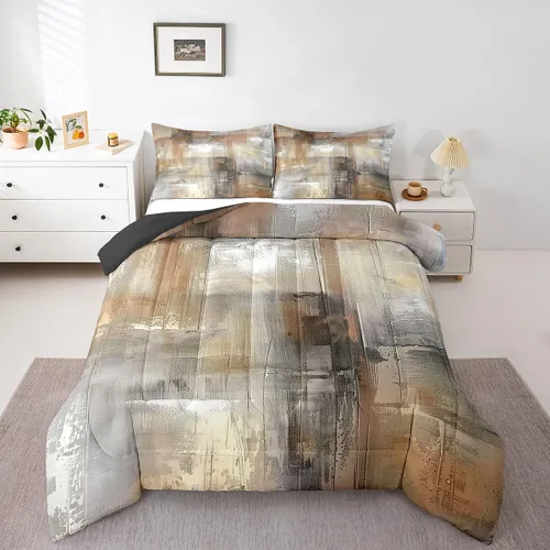 Miniatura 23 de Erosebridal Juego de edredón abstracto amarillo, tamaño King, juego de ropa de cama gris acuarela gris, teñido anudado, degradado, grunge, Ombre 29