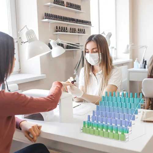 Miniatura 6 de 2 paquetes de 7 niveles organizador de esmalte de uñas, estante de exhibición de esmalte de uñas acrílico de varios niveles, soporte de exhibición