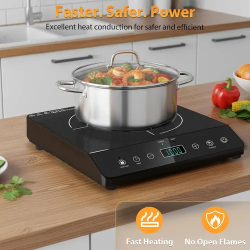 Miniatura 8 de Placa de inducción de quemador único, cocina de inducción portátil certificada ETL de 1800 W, bobina de calentamiento grande de 8 pulgadas, 12