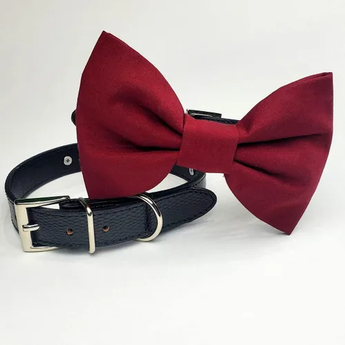 Miniatura 4 de Collar de moño para perro burdeos, collar de boda para perro, collar de perro de boda rojo profundo, collar formal para perro, ropa de boda
