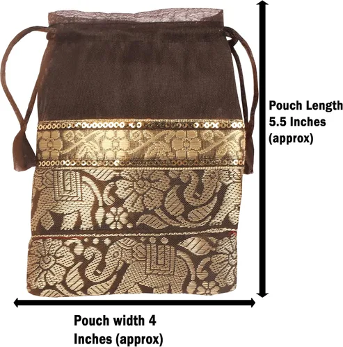 Miniatura 6 de Touchstone Preciosas bolsas de regalo reutilizables, respetuosas con el medio ambiente, con cordón grande con patrón de elefante brocado