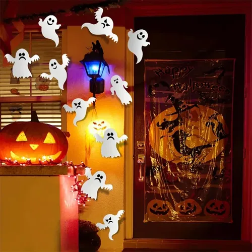 Miniatura 7 de 21 calcomanías de pared de fantasmas blancas pequeñas para decoración de pared de fantasmas extraíbles 3D fantasmas decoraciones de Halloween