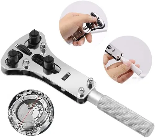 Miniatura 7 de Omninmo Kit de reparación de relojes, llave de 3 puntos, herramienta de extracción de caja de tornillos, herramienta ajustable de tres garras