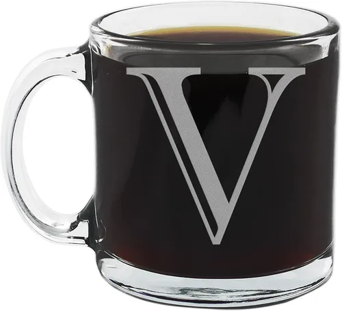Miniatura 20 de Spotted Dog Company Taza de café de vidrio transparente con monograma grabado de 12 onzas (letra A), regalos de café personalizados de la A a la Z