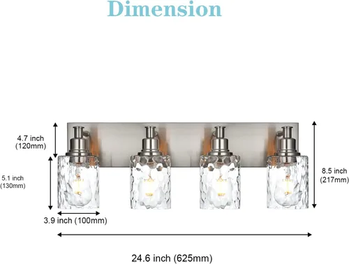 Miniatura 4 de BONLICHT Dispositivo de iluminación para tocador de baño con 4 luces, aplique de pared industrial de níquel cepillado con pantalla de vidrio