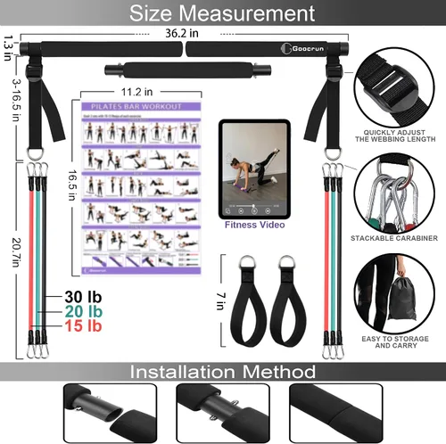 Miniatura 3 de Goocrun Kit de Barra de Pilates Portátil con Bandas de Resistencia para Hombres y Mujeres - 3 Juegos de Bandas de Resistencia para Ejercicio