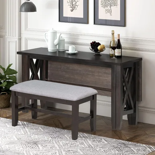 Miniatura 4 de Harper & Bright Designs Juego de comedor de 5 piezas, mesa clásica elegante y 4 sillas en color espresso y beige